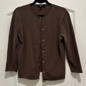 Lauren Ralph Lauren Brown Silk Pearl Button Cardigan